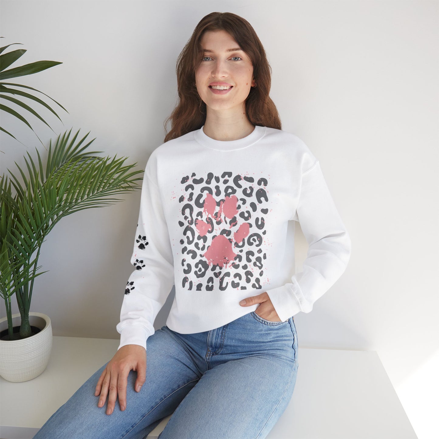 Leopard Print Paw Print Sweatshirt for Animal Lovers