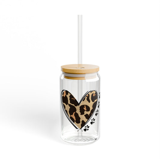 Leopard Heart Sipper Glass - 16oz Eco Friendly Drinkware